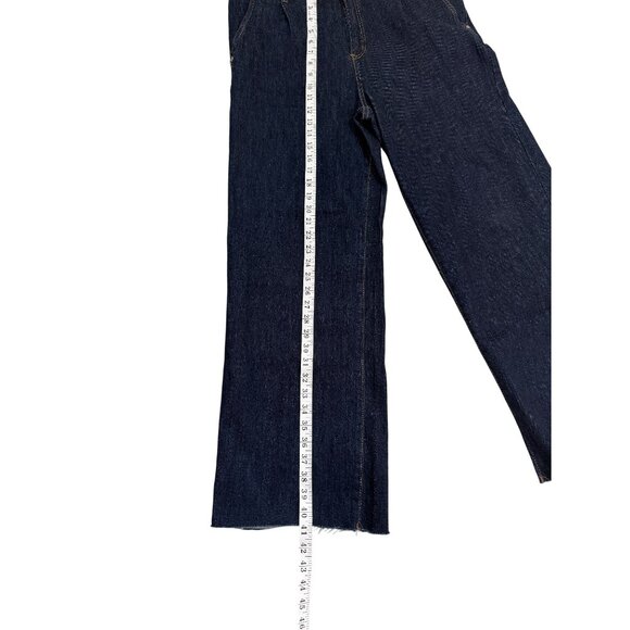Oat Straight Leg Denim Jeans Dark Blue Raw-Hem High-Waist Womens Size 12 / 31 - Picture 5 of 8